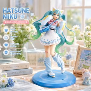 하츠네 미쿠 고양이 천사 피규어 19cm 귀여운 애니메이션 PVC 수집품 (머리카락 포함) 완벽한 선물 귀여운 하츠네 미쿠 팬시 수집품