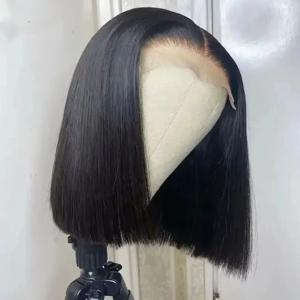 300 밀도 스트레이트 숏밥 가발 100% 인모 13x4 HD 레이스 프론트 가발 내추럴 블랙 본 스트레이트 숏 인모 가발