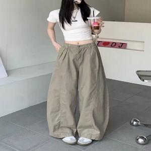 슬림 하이 웨이스트 와이드 레그 팬츠 여성 여름 얇은 카키색 루즈핏 바닥 길이 캐주얼 청바지 짧은 여성용 스트레이트 컷 바지