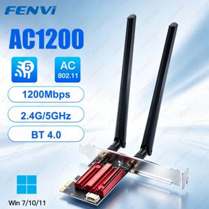 FENVI AC1200M WiFi 5 PCIE 어댑터 BT4.0 무선 네트워크 카드 데스크탑 노트북 PC Windows 7/10/11 용 듀얼 밴드 2.4G/5GHz 802.11AC