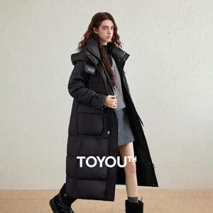 TOYOUTH 여성용 90% 화이트 덕 다운 재킷 2026 겨울 신상 롱 라이트 아웃도어 작업복 드로스트링 허리 방풍 아우터웨어