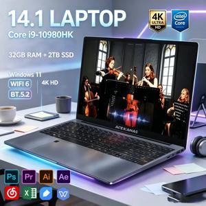 인텔 I9-10980HK 14.1인치 노트북, 32GB 램 2TB NVMe SSD, 윈도우11 프로, WiFi6 BT5.2 4K 화면, 게임, 디자인, 사무 작업용 슬림 노트북