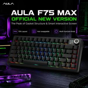 AULA F75 Max/F75 기계식 키보드 커스텀 75% 레이아웃 RGB 백라이트 무선 블루투스 게이밍 키보드 (스크린 및 노브 포함)
