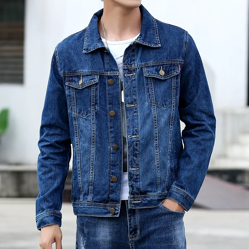 남성용 클래식 블루 데님 재킷, 솔리드 진 코트, 남성 코튼 데님 코트, 용수철 아웃웨어, 캐주얼 카우보이 재킷, 5X, 고품질, 신제품