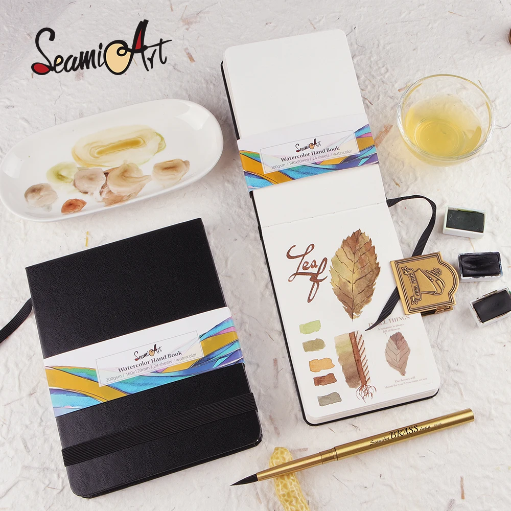 SeamiArt A4/A5 드로잉 노트 스케치북 핸드북 300gsm 종이 24장 수채화 아크릴 마커 펜 오일 페인트 구아슈