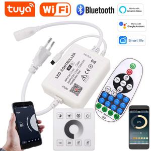 LED 조광기 컨트롤러 IR 원격/Tuya WIFI/블루투스/RF 터치 패널 8MM PCB 110V 220V 288Leds/m 360LED/m 전선 없음 COB 스트립