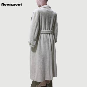 네라주리 가을 겨울 엑스트라 롱 소프트 플로위 인조 밍크 퍼 코트 여성 더블 브레스티드 우아한 럭셔리 의류 패션 2025