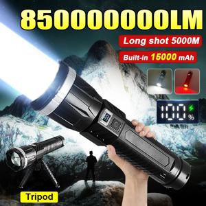 850000000LM 가장 강력한 LED 손전등 초강력 장거리 5000M 토치 라이트 줌 기능 휴대용 램프 브래킷 라이트 포함