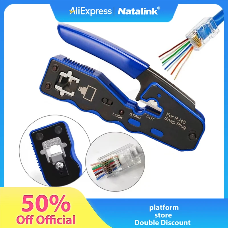 Natalink RJ45 크림핑 툴 패스 스루 크림퍼 와이어 스트리퍼 커터 (Cat6A, Cat6, Cat5, 8P8C rj45 케이블 스트리퍼 툴 커넥터용)