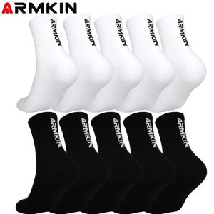 5 쌍 ARMKIN 고품질 남성 양말 화이트/블랙 컬러 여성 스포츠 양말 코튼 야외 양말 중반 종아리 러닝 양말 사이즈 37-44