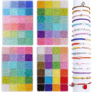 24칸 3mm 프리미엄 유리 쌀알 비즈 세트 5200개 작은 씨앗 비즈 박스 키트 팔찌 목걸이 보석 만들기 DIY 공예 비즈