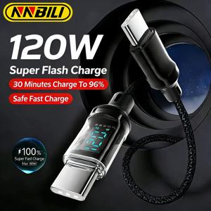 NNBILI 120W C-C 및 A-C 케이블 LED 디스플레이 데이터 코드가 있는 초고속 충전 케이블(아이폰, 샤오미, 삼성용 아님)
