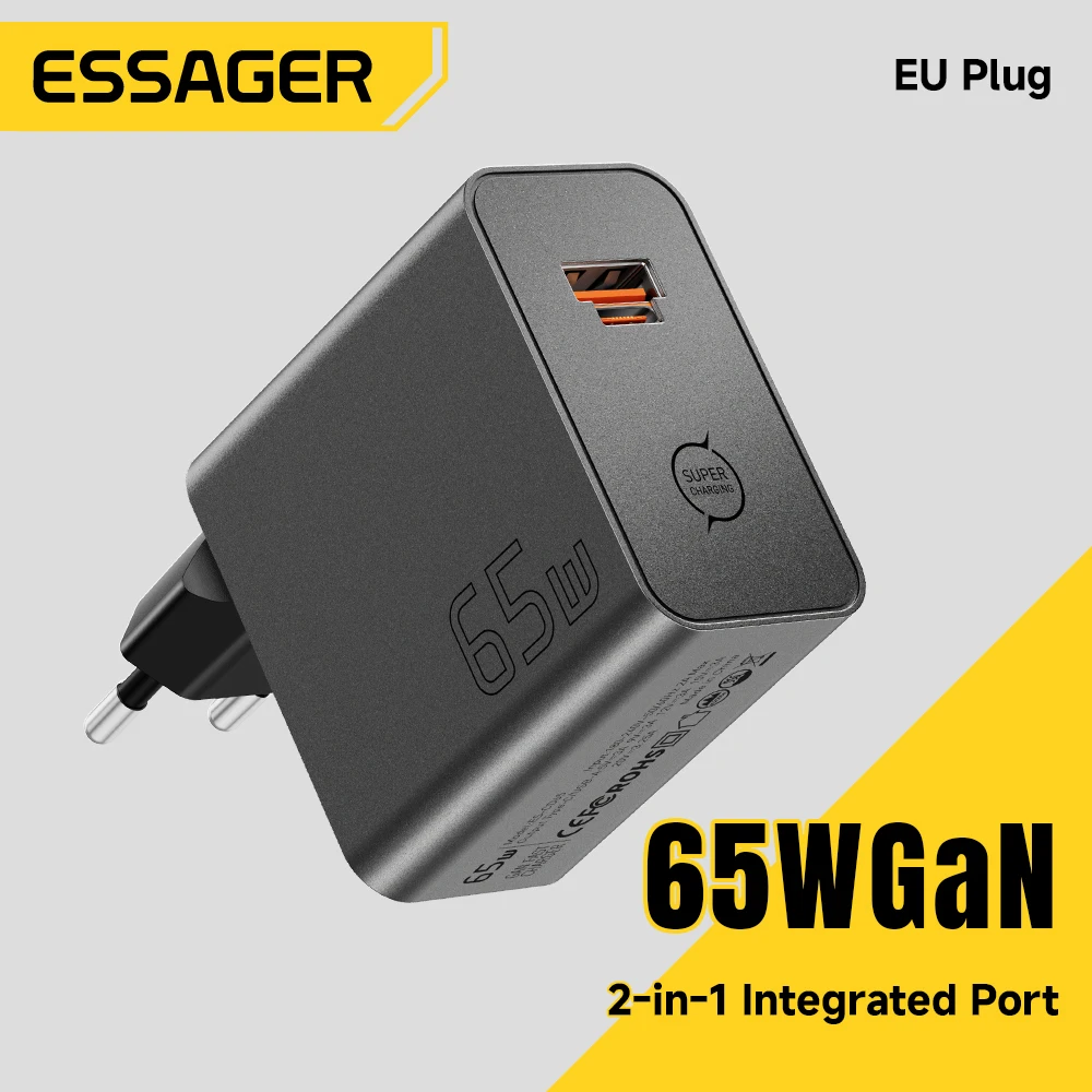 ESSAGER 65W GaN 충전기 PD3.0 PPS QC4.0 아이폰 17 16 삼성 S26 맥북 에어 화웨이 노트북 PD 고속 충전기 완벽 호환