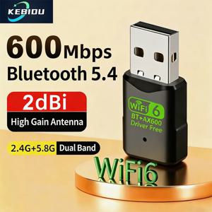 Kebidu USB Bluetooth5.4 WiFi6 어댑터 600Mbps USB Wifi 동글 무선 네트워크 카드 USB Wi-fi 수신기 드라이버 무료 PC 노트북용