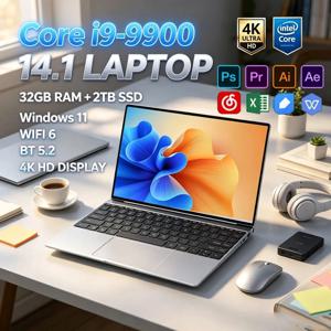 2026 14.1인치 슬림 I9-9900 노트북, 32GB 2TB NVMe SSD, 윈도우11 프로, WIFI6 BT5.2 FHD 노트북 (게이밍, 디자인, 사무, 학습용)