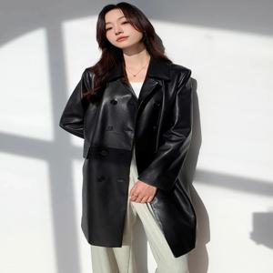 여성용 정품 양가죽 더블 브레스티드 트렌치 코트 라펠 칼라 플랩 포켓 롱 기장 우아한 통근용 오버코트