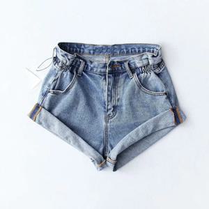 여성용 플리츠 컬링 반바지, 데님 핫 숏 팬츠, 데님 캐주얼 반바지, 하이 웨이스트 스플릿 밑단 데님, 2024 여름