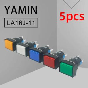 직사각형 전원 푸시 버튼 스위치 램프 포함, 자동 리셋, 순간 래칭, 고정 잠금, 5 핀 LA16-J-11D LA16-J-11S, 16mm, 5 개