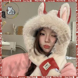 새로운 스타일의 파이어 폭스 귀덮개 플러시 소재 스키 모자와 목도리 세트, 여성용 겨울용 따뜻한 귀 보호 장갑, 목 보호대, 3종 세트