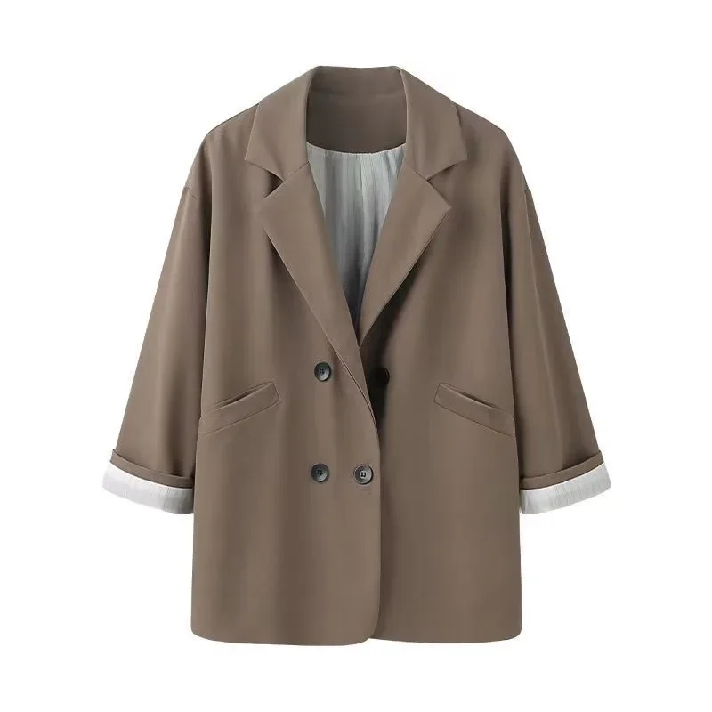 여성 긴 소매 블레이저 블랙 코트 여성 의류 트렌드 정장 대형 루즈 피팅 Office Lady Elegant Solid Casual