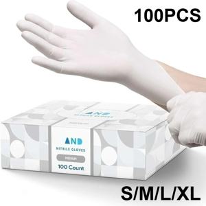 10-100PCS 흰색 니트릴 일회용 장갑, 라텍스 프리, 파우더, 요리용 가정용 장갑 식품 안전 청소 작업 장갑