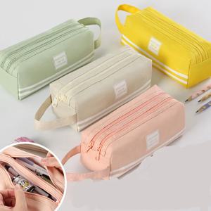 1pcs 더블 레이어 용량 더블 지퍼 옥스포드 천 휴대용 연필 케이스 학생 문구류 보관 슈퍼 실용적