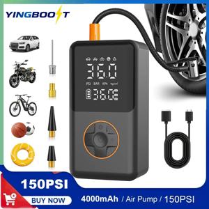 잉부스트 미니 자전거 타이어 펌프 150 PSI 타이어 인플레이터 무선 에어 컴프레서, 압력 게이지 및 LED 라이트가 있는 차량용 에어 펌프