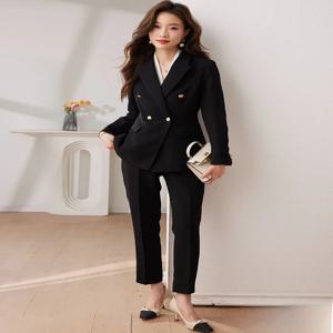 여성용 전문직 검정 정장 세트, 면접, 워크웨어, 정장, 봄 신상, 출퇴근 스타일, 슬림핏, 폴리에스터