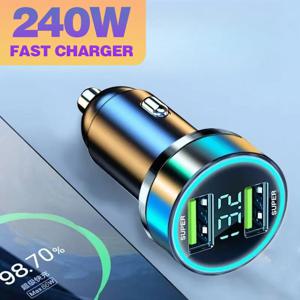 240W 2포트 USB 디지털 실시간 전압 차량용 충전기 QC3.0 PD50W 차량용 초고속 충전기 (휴대폰용) 차량용 시거잭 어댑터