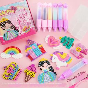 DIY 수제 비즈 펜 세트 창의적인 공주님 무지개 리본 스티커 만들기 여자아이 장난감 키트 어린이 선물
