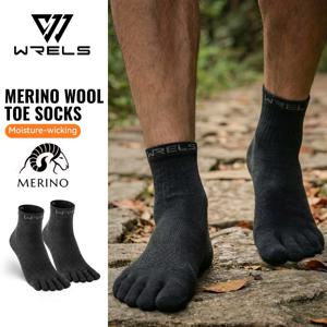 WRELS 1/2/3 쌍 메리노 울 다섯 손가락 양말 남성 여성을위한 러닝 발가락 양말 통기성 빠른 건조 쿠션 운동 하이킹 양말