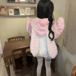 미국식 루즈핏 봄가을 자수 신상 지퍼업 후드티 레이지 스타일 디자인 후드 재킷 스윗 래빗 이어 스웨트셔츠 여성용