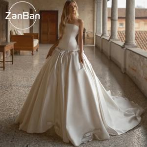 잔반 모던 웨딩드레스 맞춤형 아이보리 스트랩리스 보우 2026 브라이덜 가운 플리츠 웨딩드레스 A라인 웨딩드레스