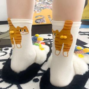 3D 귀여운 고양이 양말 블랙/화이트 재미있는 고양이 양말 통기성 좋은 부드러운 여성용 참신한 양말 귀여운 선물 양말 세트