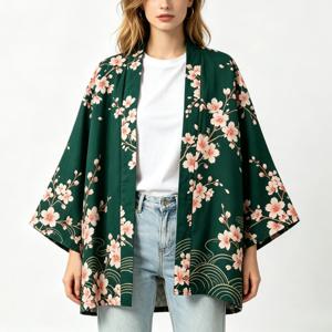 여성 남성 일본식 기모노 가디건 코튼 빈티지 꽃무늬 사쿠라 크레인 프린트 여름 해변 커버업 보헤미안 루즈 캐주얼 자켓 로브