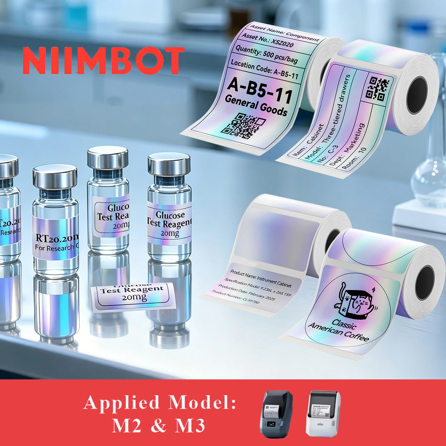 NIIMBOT M2 M3 레이저 실버 열전사 라벨 하드웨어 인증서 전기 장비 명판 스티커