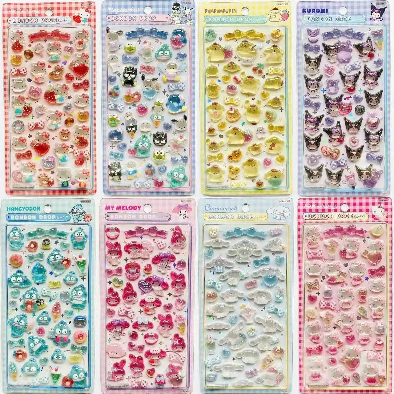 3D Sanrio Hellokitty Kuromi Cinnamoroll 스티커 귀여운 애니메이션 투명 젤리 크리스탈 장식 스티커 메모 전화 케이스 DIY 장난감