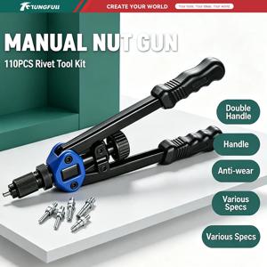 M3-M12 핸드 리브넛 툴 키트 110PCS 블라인드 리벳 너트 건 수동 나사 삽입 리베팅 세트 (자동차, 가구, 금속 수리용)