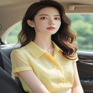 2026 새로운 심플 통근 여성용 반팔 쉬폰 셔츠 여름 포켓 손수건 패션 비즈니스 스타일