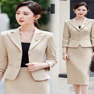 전문직 여성 정장 세트 봄 가을 2025 신상 우아한 호텔 주얼리 매장 관리자 유니폼 긴팔 단색