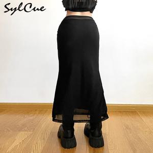 Sylcue 블랙 심플 올 매치 캐주얼 통근 여름 스트리트 여행 쿨 청소년 활력 타이트 섹시 고탄력 여성 스커트
