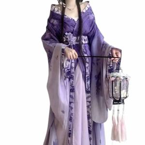 중국어 Hanfu 드레스 여성 코스프레 의상 빈티지 고대 보라색 & 레드 Hanfu 정장 요정 코스프레 의상 파티 복장 Hanfu 드레스