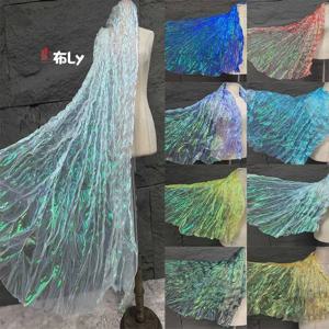 인어빛 무지개 레이저 그라데이션 웨이브 오간자 원단 주름 튤 패션 디자이너 DIY 수공예 장식 재료
