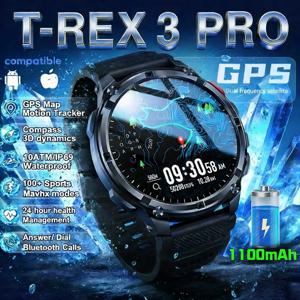 2026 새로운 T-Rex3 Pro GPS 스포츠 1100mAh 스마트워치 남성용 120일 대기 시계 견고한 아웃도어 스포츠 10ATM 방수 통화 기능 시계
