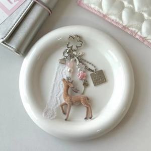 귀여운 휴대용 사슴 열쇠고리 11.5cm 길이 한국 스타일 DIY 비즈 케이스 수제 가방 펜던트