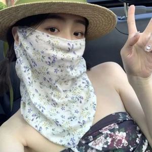● 꽃무늬 여름 자외선 차단 마스크 풀페이스 여성용 얇은 페이스 마스크 넥 마스크 목 보호대