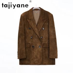 TAJIYANE 탑 레이어 염소 스웨이드 블레이저 무헤르 빈티지 가죽 코트 새로운 정품 가죽 자켓 여성 아우터 루즈 자켓 Jaqueta