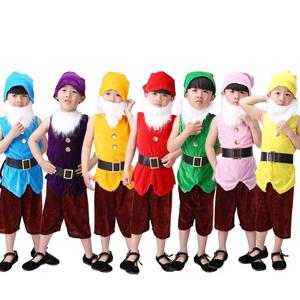 어린이 백설 공주 일곱 난쟁이 의상 어린이 크리스마스 할로윈 반팔 의상 어린이 코스프레 공연 의상
