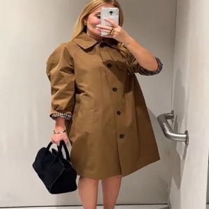 여성 패션 라펠 싱글 브레스티드 사이드 포켓 디자인 슬림 오버코트 여성 가을 솔리드 캐주얼 루즈 스트리트 스타일 코트