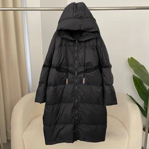 여성용 90% 화이트 덕 다운 재킷 후드 달린 루즈 오버사이즈 롱 패딩 코트 가을 겨울 따뜻한 아우터 여성 파카